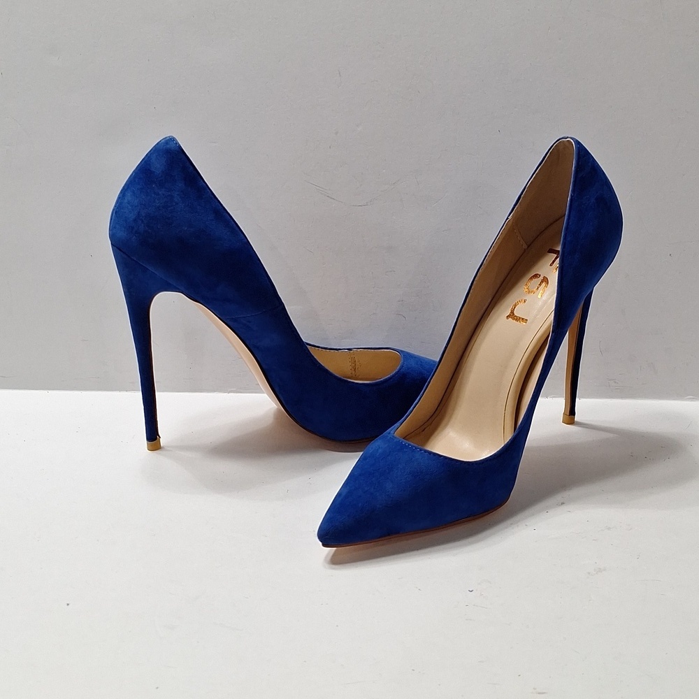 FSJ NWOB Blue Suede Streetwear Night Out Pointed Toe Stiletto Pump Heels Size 7 - Picture 7 of 15
